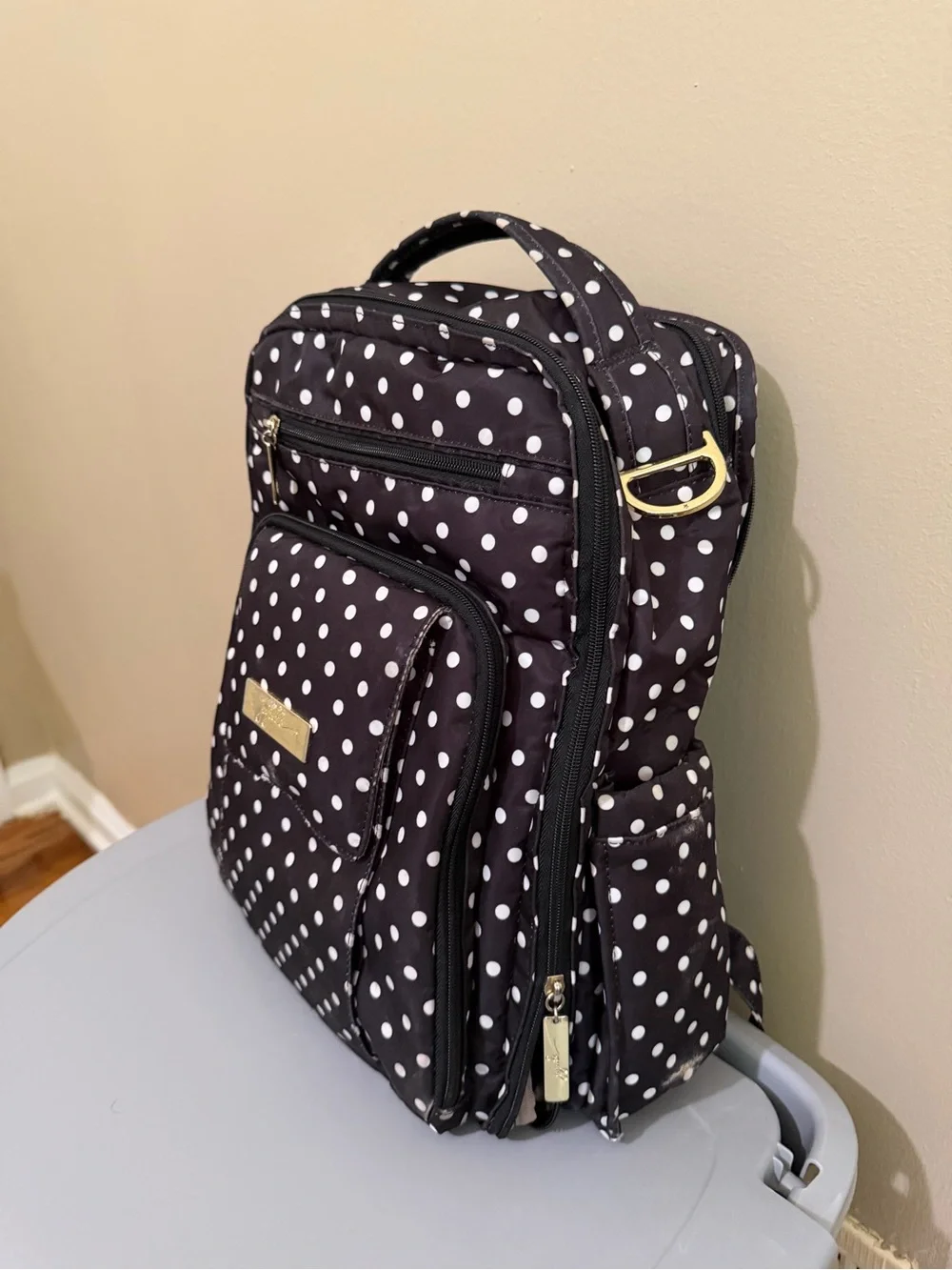 Ju-Ju-Be Black and White Polka Dot Diaper Backpack